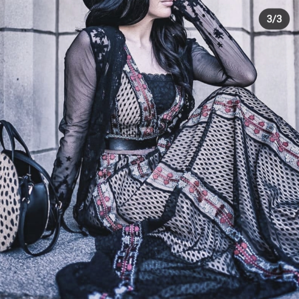BeBe Ornate Lace Maxi Dress